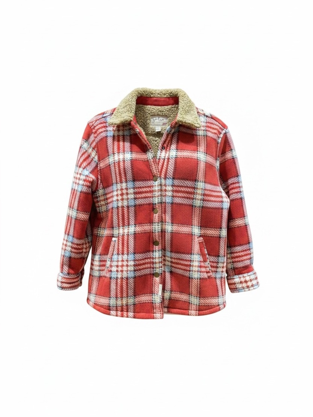 Soho Threads Girls Red Plaid Sherpa-Lined Jacket Size M (10-12).